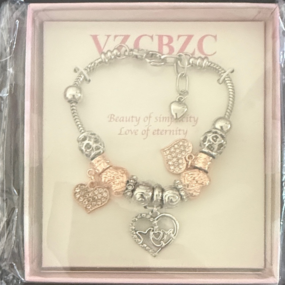 Silver and Gold Heart‎ Charm Bracelet